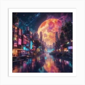 Moon Over The City Art Print