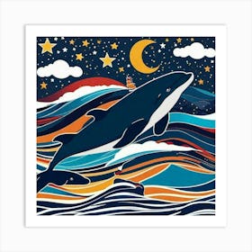 Whale jumping out of ocean Art Print