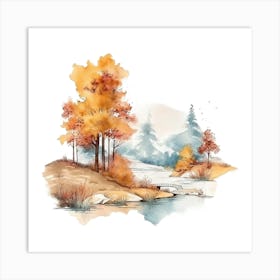 Watercolor Autumn Landscape 42 Art Print