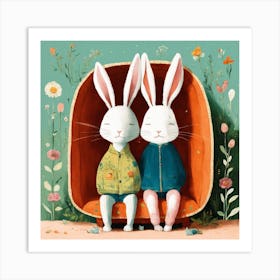 Happy Rabbits Cuddling1 Art Print