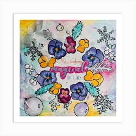 Snow Flakes and Pansies Art Print