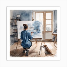 Watercolor Of A Woman Painting Art Print