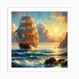 Sailing Ship At Sunset 1 Art Print