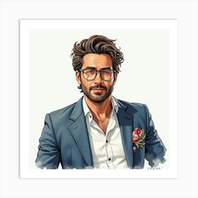 Spanish Man With A Stylish Appearance, Watercolor With Modern Elegance 1 Art Print