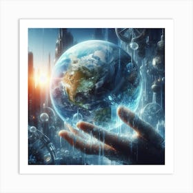 Futuristic Hand Holding The Earth Art Print