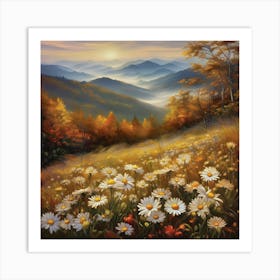 Appalachian Mountains Nature, Autumn Antique Oil Colors. 1 Art Print