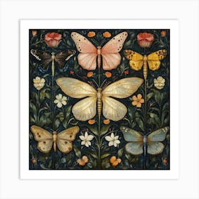 Butterflies And Flowers Art 1 Art Print