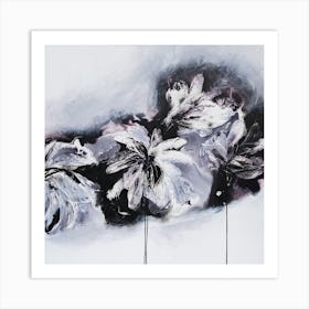 White And Black Flowers 3 Painting Square Art Print