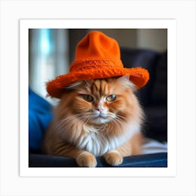 Orange Cat In Hat 1 Art Print