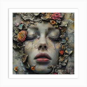 Woman With Flowers On Her Face Art Print