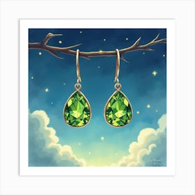 Peridot Earrings, Watercolor, Dreamy Night Sky 1 Art Print