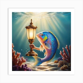 Fish Holding A Lamp Art Print