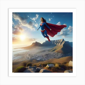 Superwoman Flying Over Table Mountain Cape Town Art Print