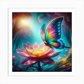 Butterfly On A Lotus Art Print