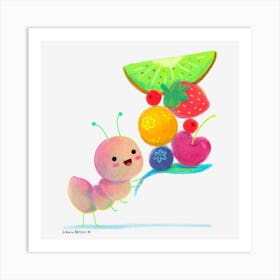 Cute Ant And Fruits Art Print