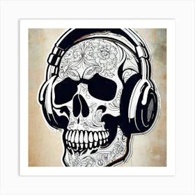 Skull With Headphones 142 Art Print