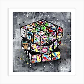 Graffiti Cube SIXT ART: Abstract Painting on Canvas by Banksy - Street Graffiti Wall Art for Bedroom Contemporary Wall Art Designs for Homes and Offices Framed and Stretched All Set to Hang Art Print