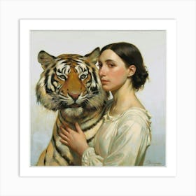 Woman With A Tiger 1 Art Print