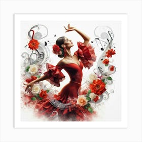 Line Art Flamenco Dancer 5 Art Print