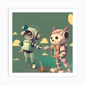 Robots And Cats Art Print