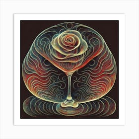 A rose in a glass of water among wavy threads 9 Art Print