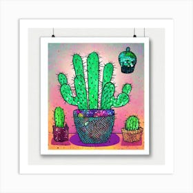 Cactus Print Cacti And Disco Ball Art Print Art Print