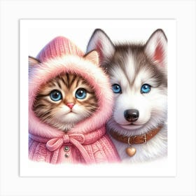 Cat and dog Art Print