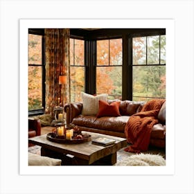 Autumn Living Room Embracing The Essence Of Comfort With A Palette Of Warm Oranges Reds And Golds (5) Art Print