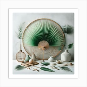 Aesthetic style, Green fan of palm leaves 3 Art Print