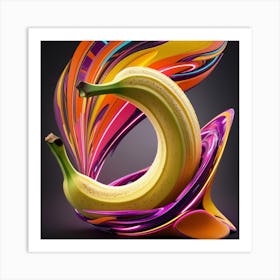 3D Shaped Banana, Digital Abstract Art Art Print