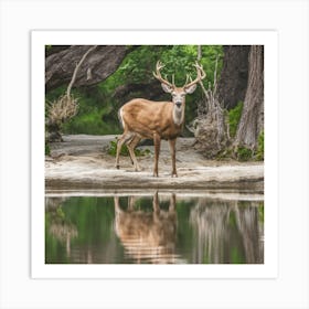 Deer Standing In Water Art Print