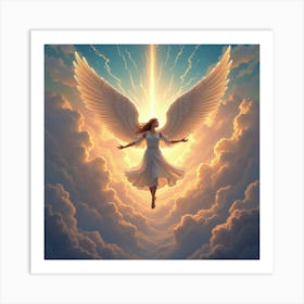 Angel Defending Radiant Gates Of Heaven, Colorful Skies 1 Art Print