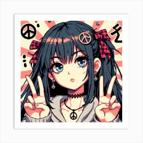 Peace Sign Anime Manga Girl Art Print