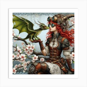 Steampunk Girl With Dragon Art Print
