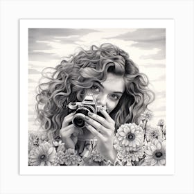 Portrait Of A Girl With A Camera Art Print