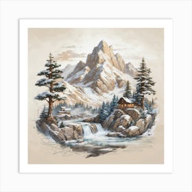 Cabin In The Mountains Art Print