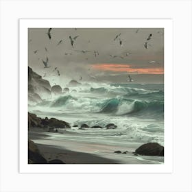 A Serene And Detailed Illustration Of A Seascape W Cedg0syyt6ke8ovy Art Print