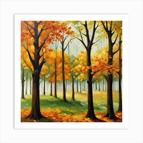 Forest In Autumn In Minimalist Style Square Composition 206 Art Print