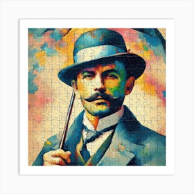Abstract Puzzle Art French man with umbrella 5 Art Print