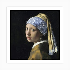 Girl With A Pearl Earring Glitter Art Print