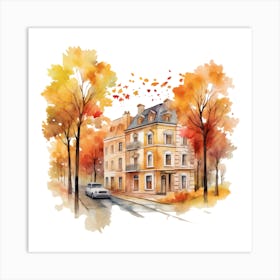 Watercolor Autumn House Art Print