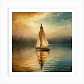 Sailboat At Sunset dark Art Print