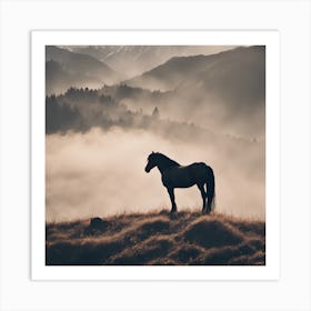 Horse In The Mist Art Print