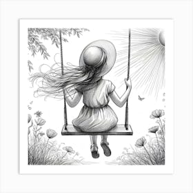 Little Girl On Swing Art Print