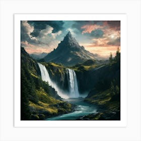 Waterfall In The Mountains 14 Art Print