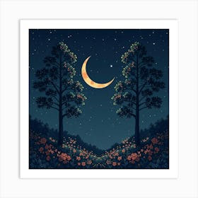 Moon And Forest Style William Morris2 Art Print (11) Art Print