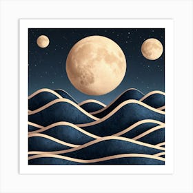 Moon And Waves 38 Art Print