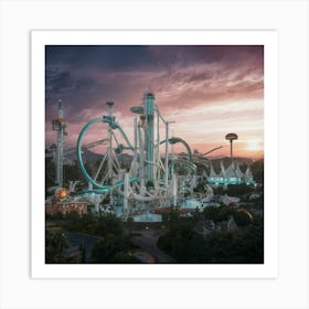 Water Park At Sunset Art Print