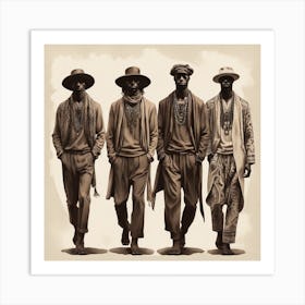 Silhouettes of men in boho style 2 Art Print