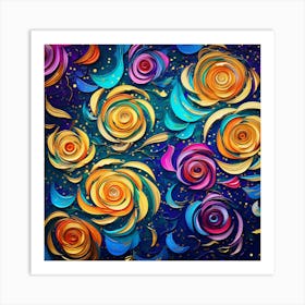 Abstract Roses On Blue Background Art Print